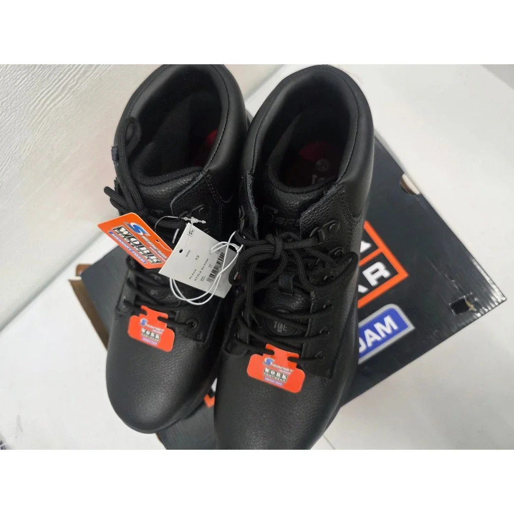 S Sport by Skechers Elton Mens Steel Toe Work Boots Black Leather Memory Foam 12